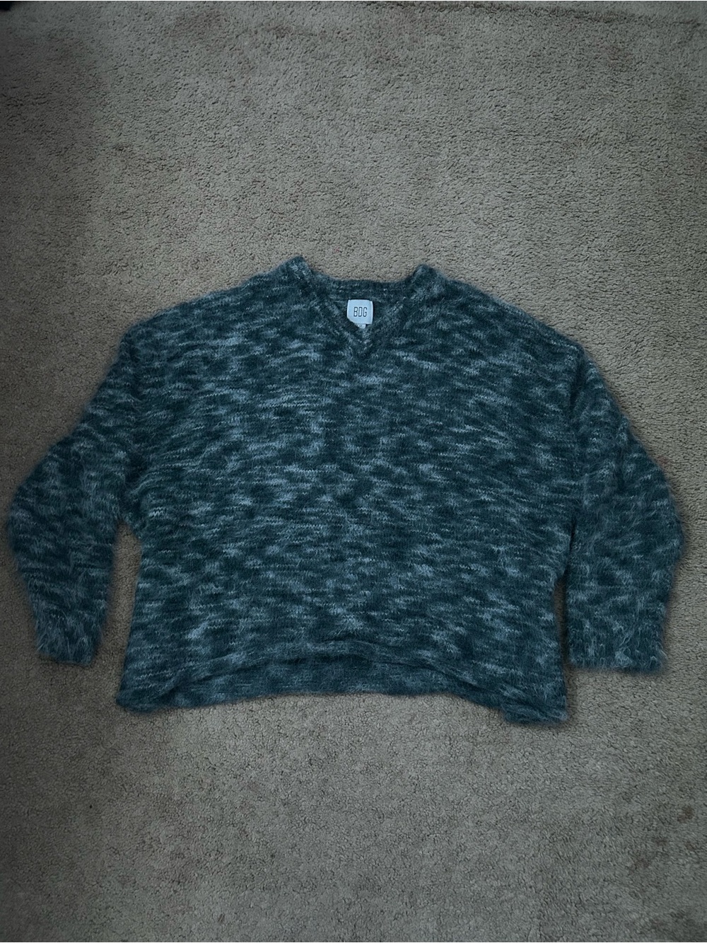 BDG Heathered Forest Green V-Neck Fuzzy Sweater